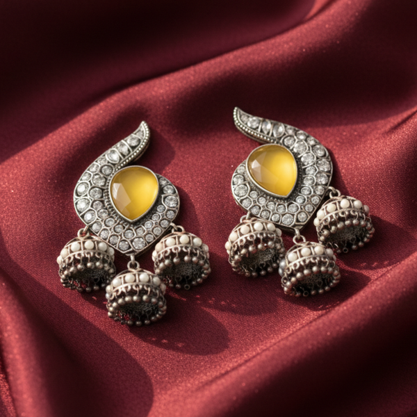 Sunlit Crescent Oxidized Jhumka Earrings
