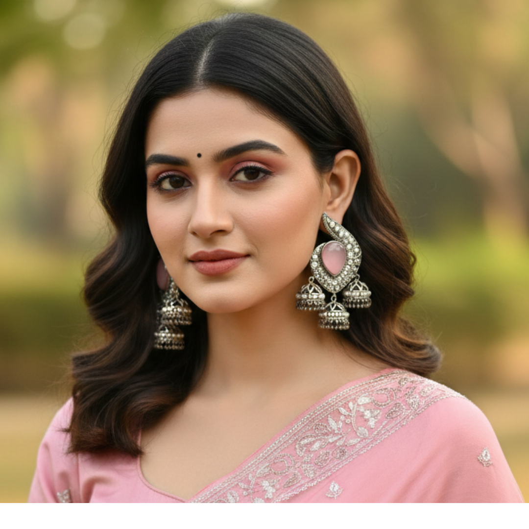 Vintage Rose Oxidized Jhumka Earrings