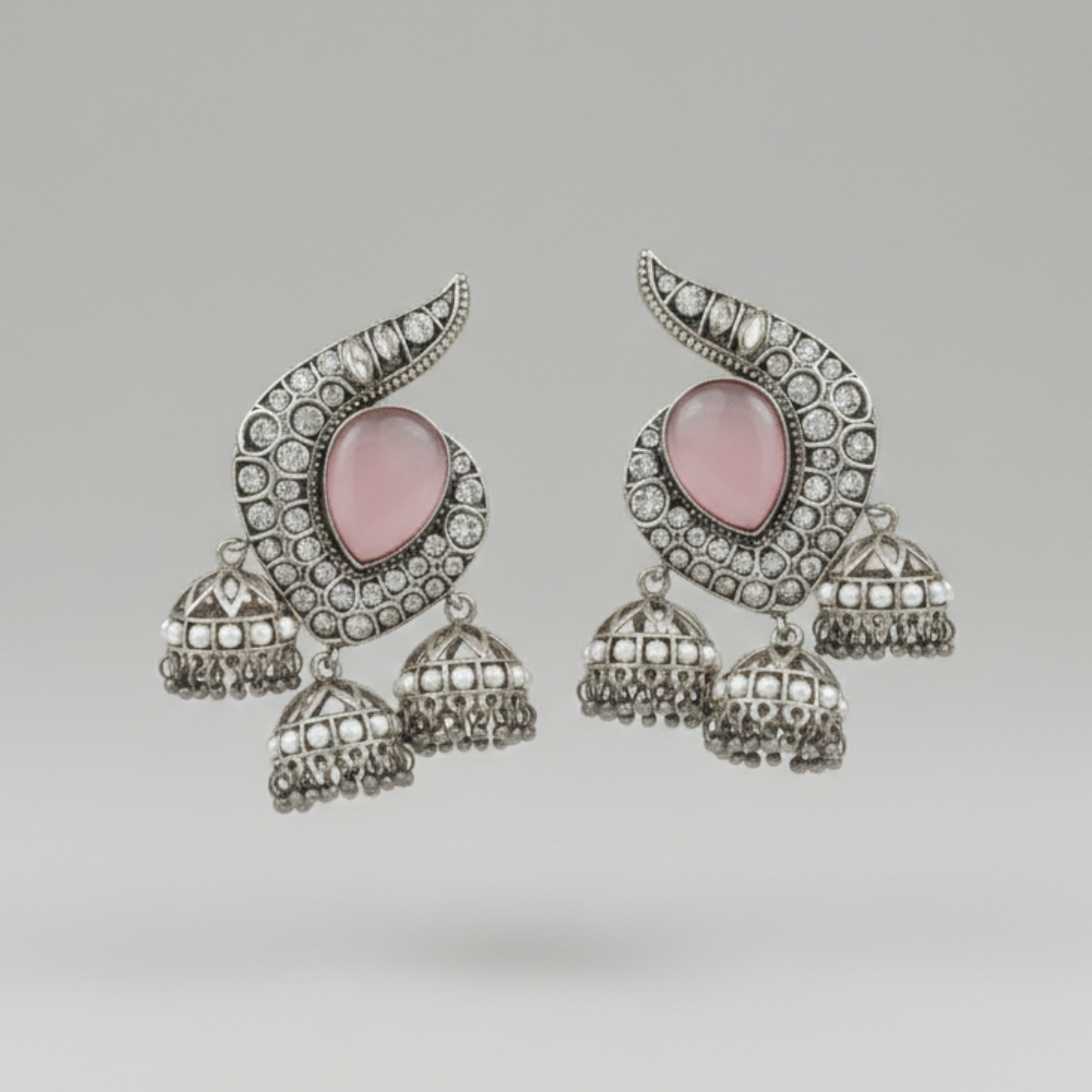 Vintage Rose Oxidized Jhumka Earrings