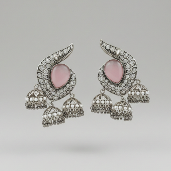 Vintage Rose Oxidized Jhumka Earrings