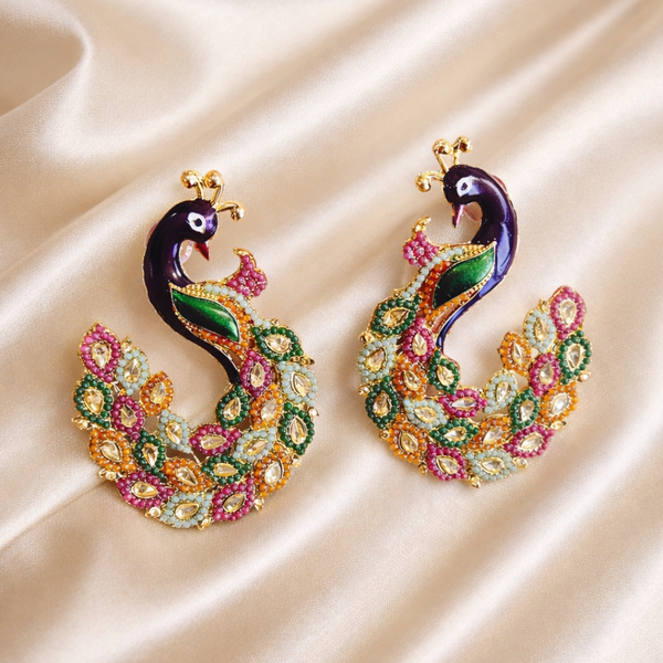 Elegant Peacock Multicolor Stone Earrings