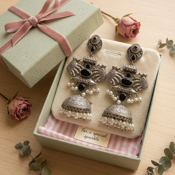 Vintage Noir Elephant Jhumkas