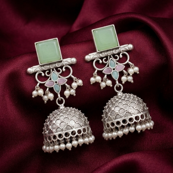 Aira Mint & Pastel Blossom Oxidized Jhumkas