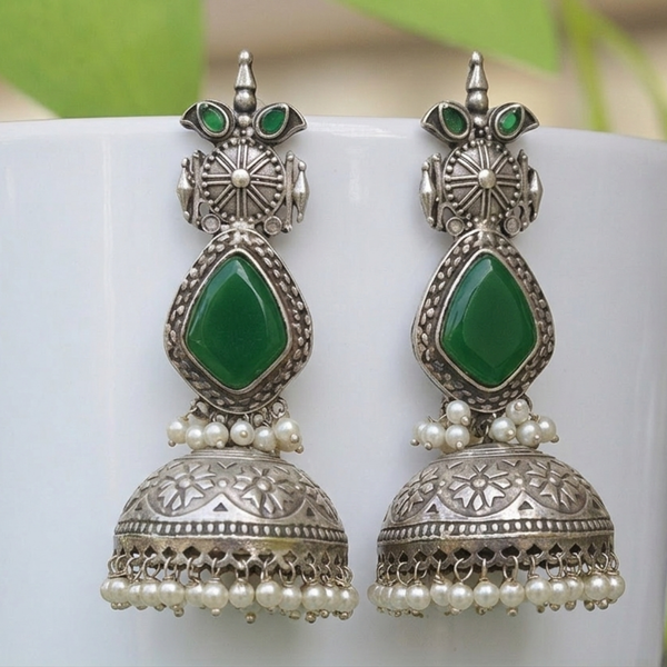 Forest Bloom Oxidized Jhumka Earrings