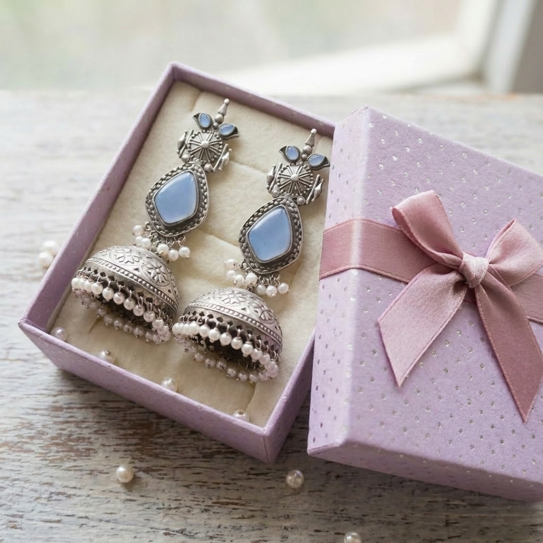 Elegant Blue Moonstone Jhumka