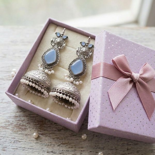 Elegant Blue Moonstone Jhumka