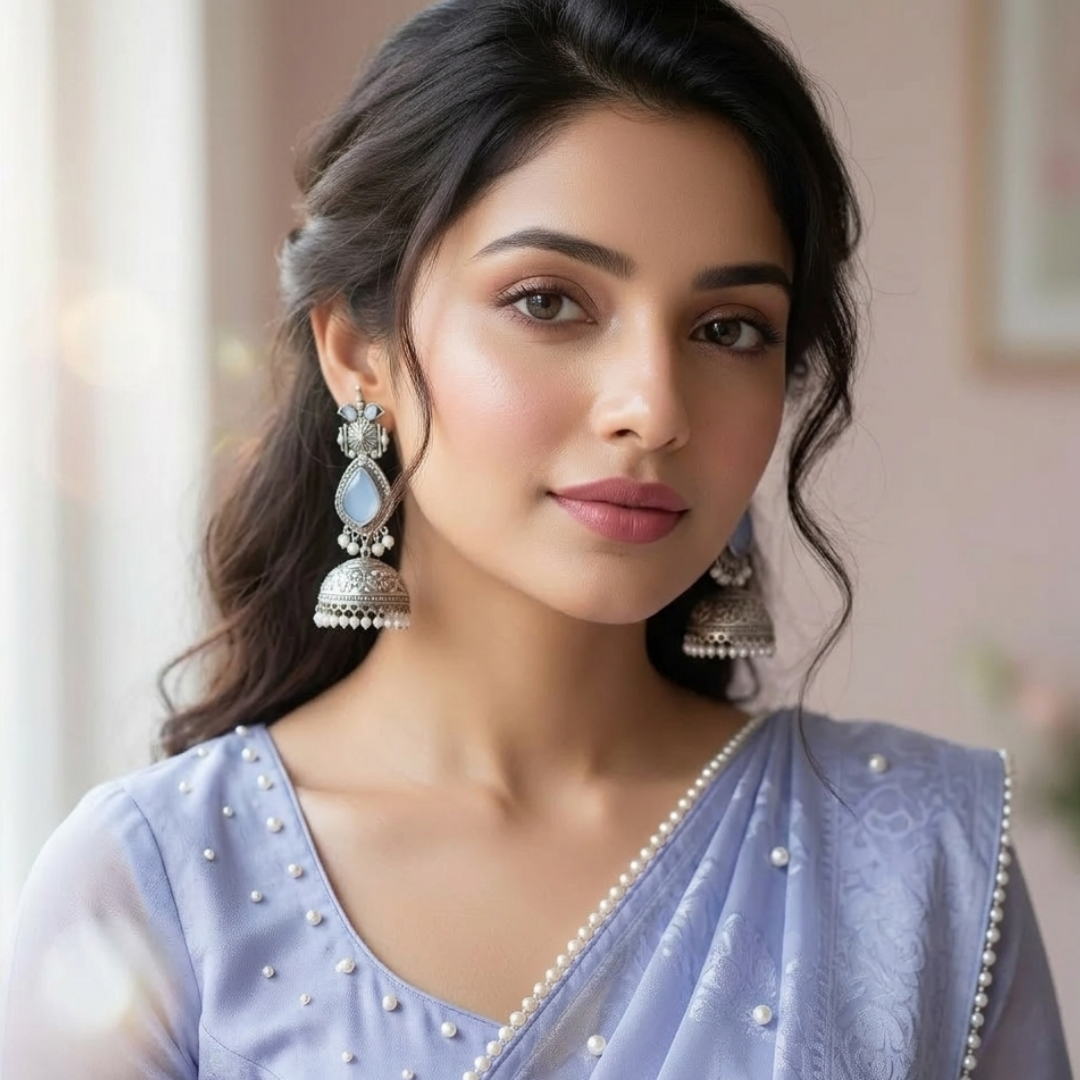 Elegant Blue Moonstone Jhumka