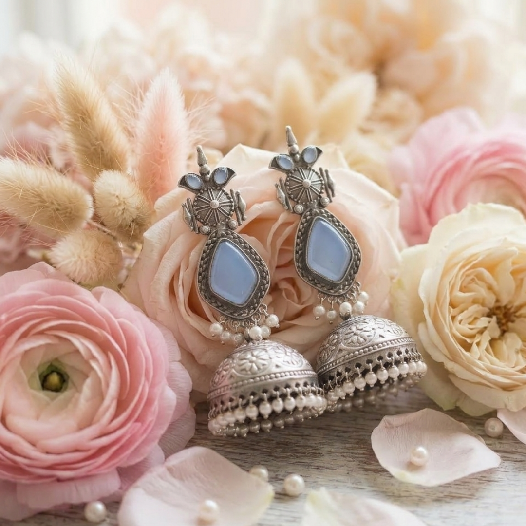 Elegant Blue Moonstone Jhumka