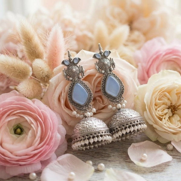 Elegant Blue Moonstone Jhumka