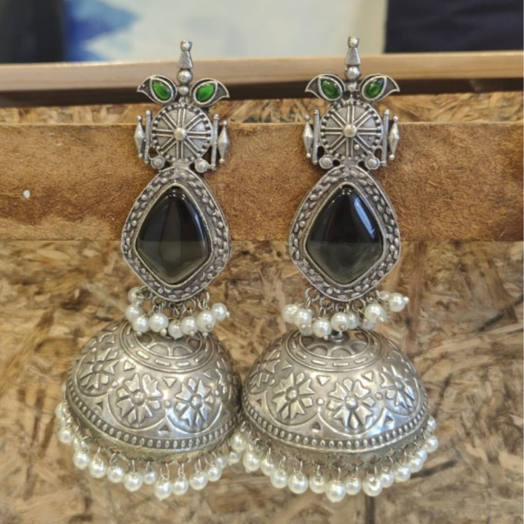 Onyx & Emerald Statement Earrings