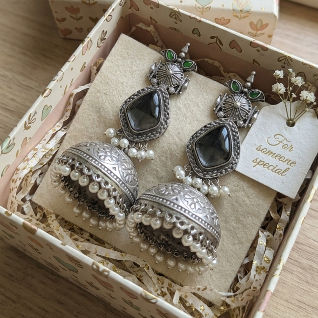 Onyx & Emerald Statement Earrings