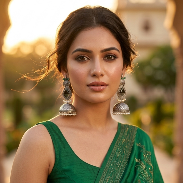 Onyx & Emerald Statement Earrings