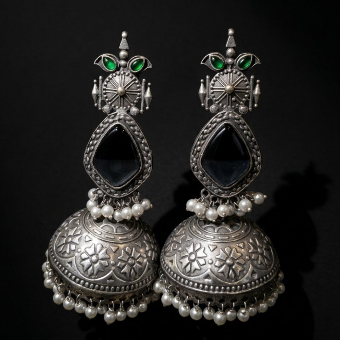 Onyx & Emerald Statement Earrings