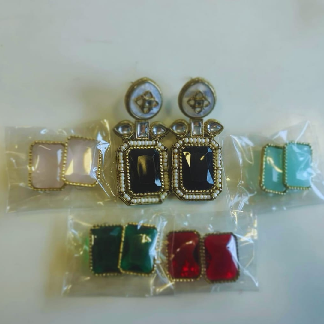 Regal Interchangeable Stone Drop Earring Set (Pack of 5)