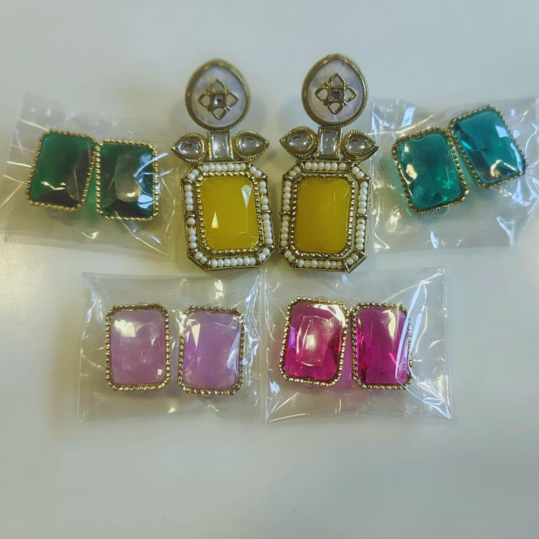 Vintage Interchangeable Stone Drop Earring Set (Pack of 5)