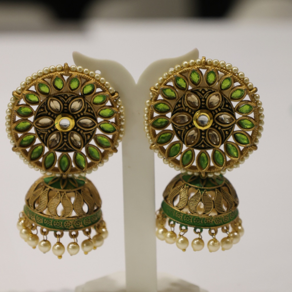Lime Green & Gold Meenakari Jhumkas