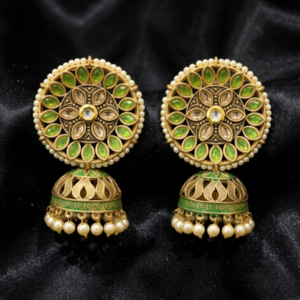 Lime Green & Gold Meenakari Jhumkas
