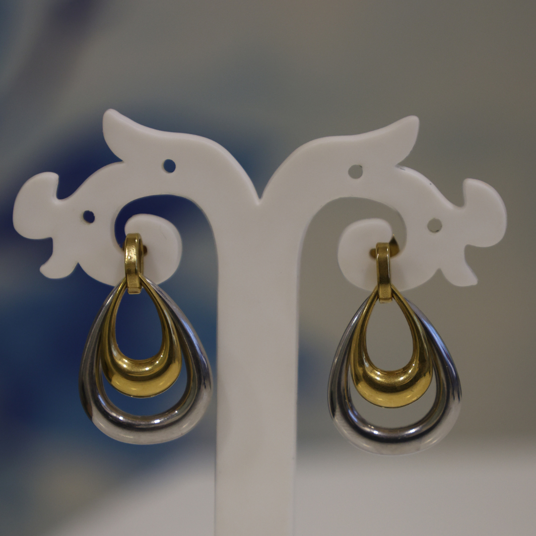 Dual-Tone Sculptural Teardrop Earrings