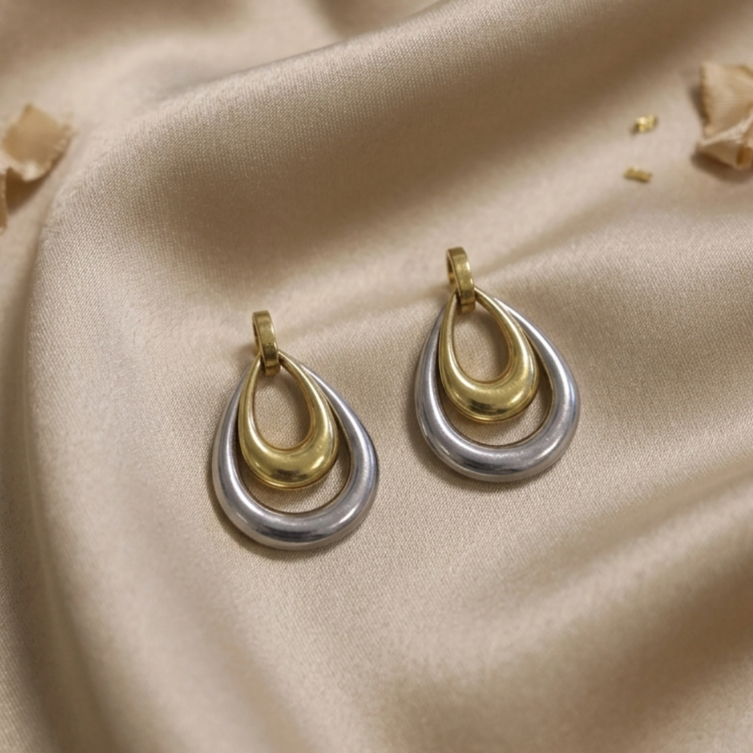 Dual-Tone Sculptural Teardrop Earrings