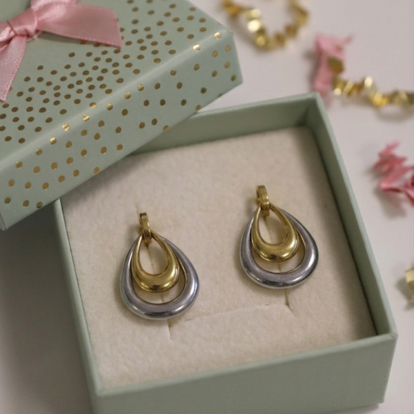 Dual-Tone Sculptural Teardrop Earrings