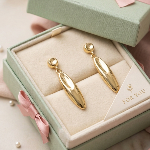 Polished Gold Elongated Drop Earrings