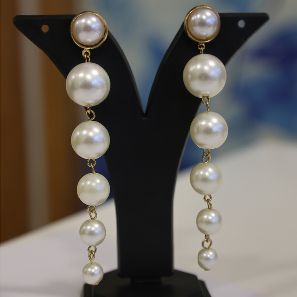 Cascading Pearl Linear Drop Earrings