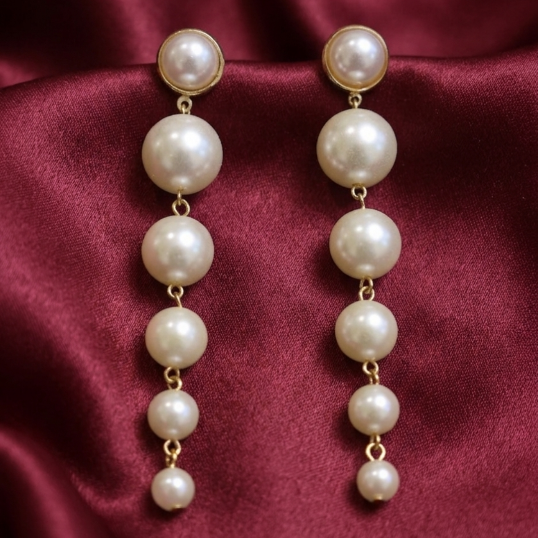 Cascading Pearl Linear Drop Earrings