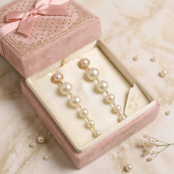 Cascading Pearl Linear Drop Earrings