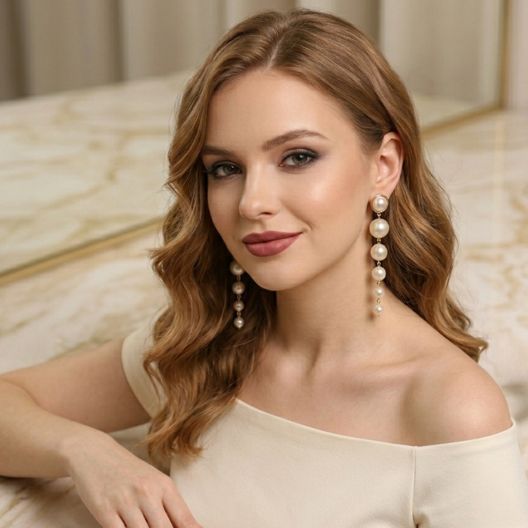 Cascading Pearl Linear Drop Earrings
