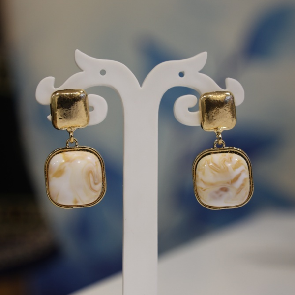 Vintage Marbled Stone Square Drop Earrings