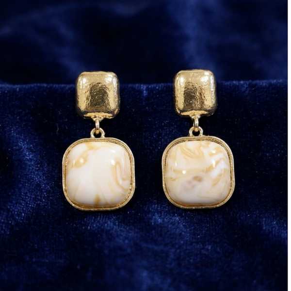 Vintage Marbled Stone Square Drop Earrings