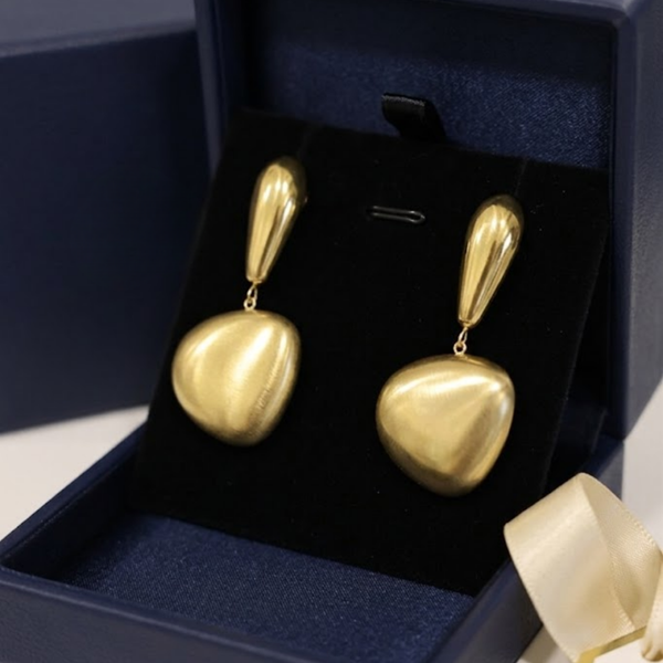 Matte Gold Sculptural Pebble Drop Earrings