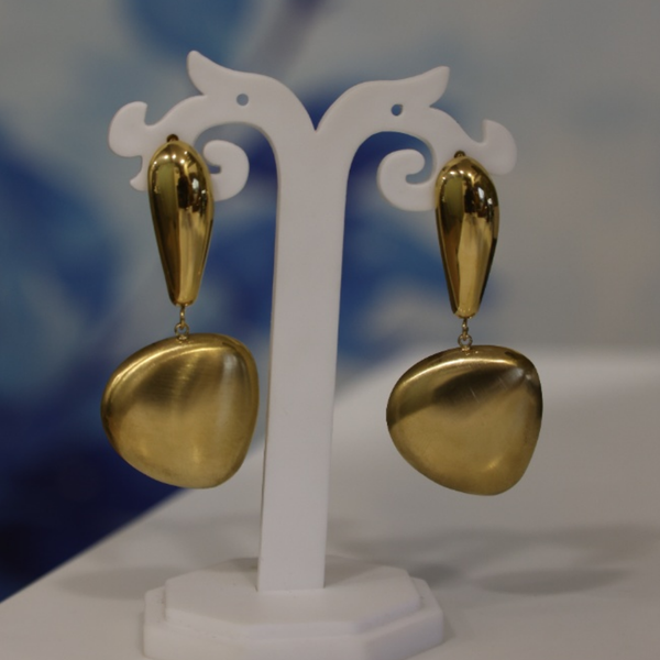 Matte Gold Sculptural Pebble Drop Earrings