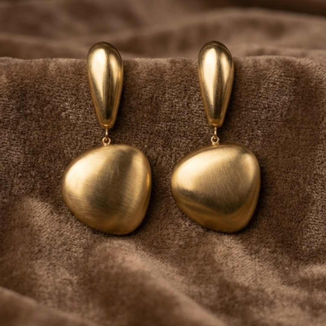 Matte Gold Sculptural Pebble Drop Earrings
