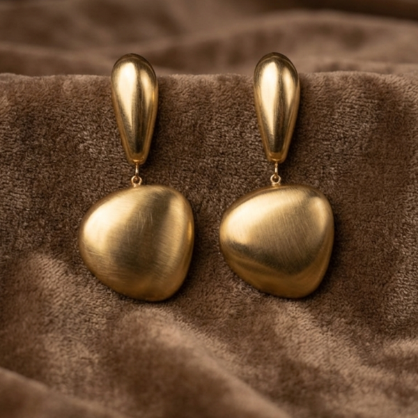Matte Gold Sculptural Pebble Drop Earrings