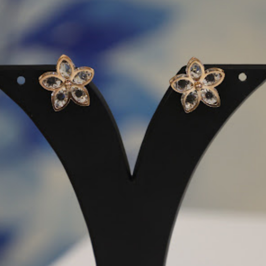 Rose Gold Crystal Petal Stud Earrings