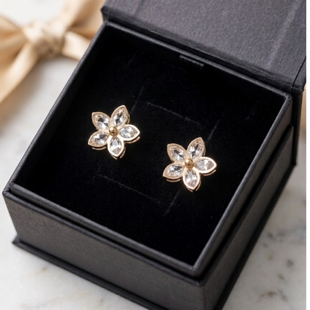 Rose Gold Crystal Petal Stud Earrings