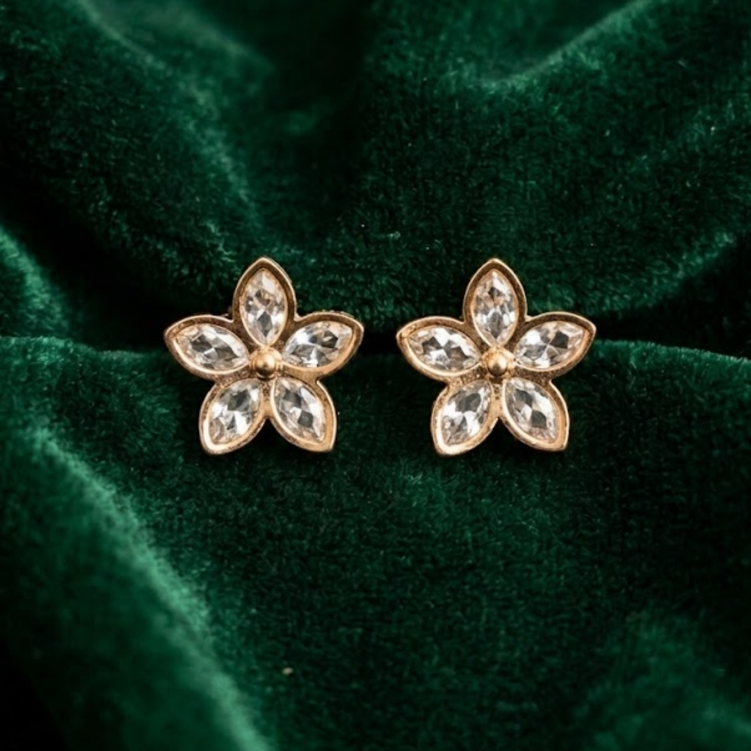 Rose Gold Crystal Petal Stud Earrings