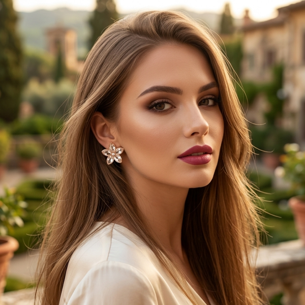 Rose Gold Crystal Petal Stud Earrings