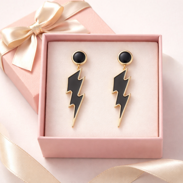 Electra Onyx Lightning Bolt Drop Earrings