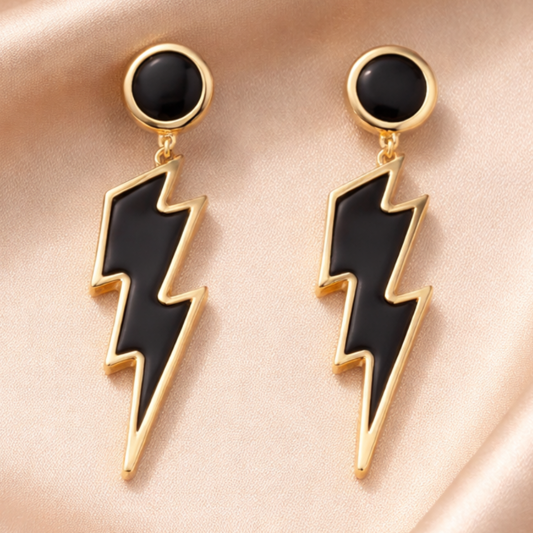 Electra Onyx Lightning Bolt Drop Earrings