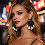 Midnight Bloom Cowrie Shell Crochet Earrings