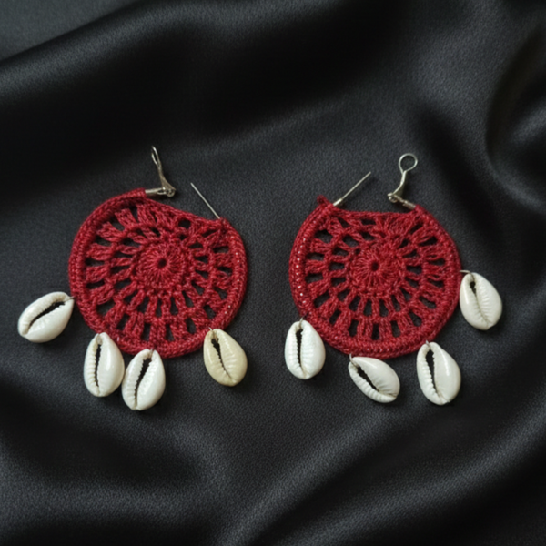 Crimson Tide Cowrie Shell Crochet Earrings