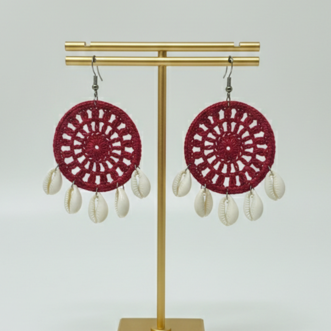 Crimson Tide Cowrie Shell Crochet Earrings