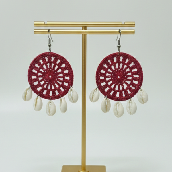 Crimson Tide Cowrie Shell Crochet Earrings