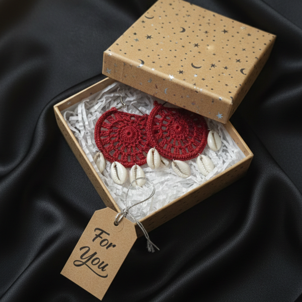 Crimson Tide Cowrie Shell Crochet Earrings