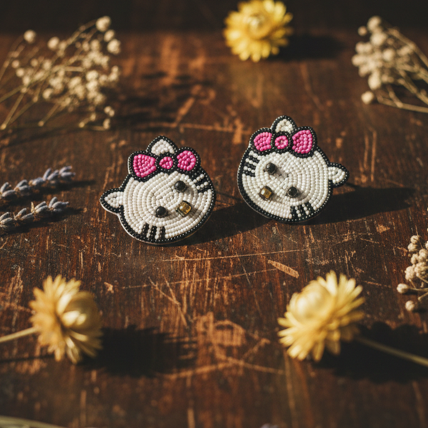 Whimsical Kitty Beaded Studs