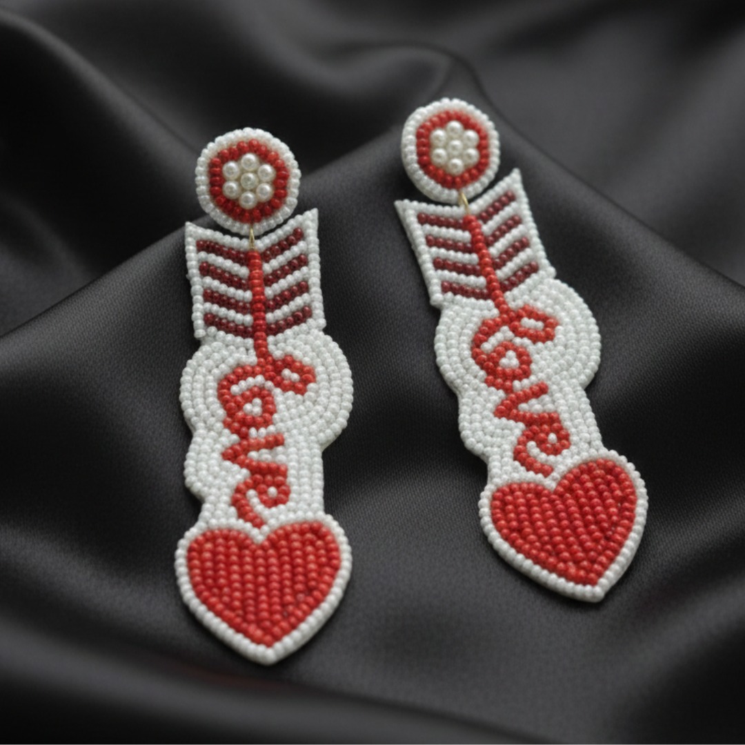 Cupid’s Arrow "Love" Beaded Drop Earrings