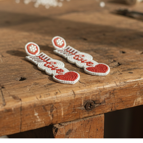 Cupid’s Arrow "Love" Beaded Drop Earrings
