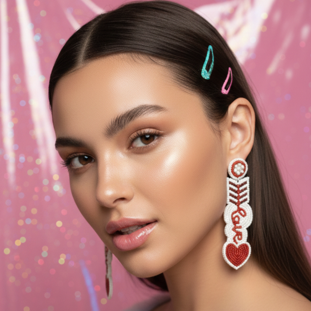 Cupid’s Arrow "Love" Beaded Drop Earrings